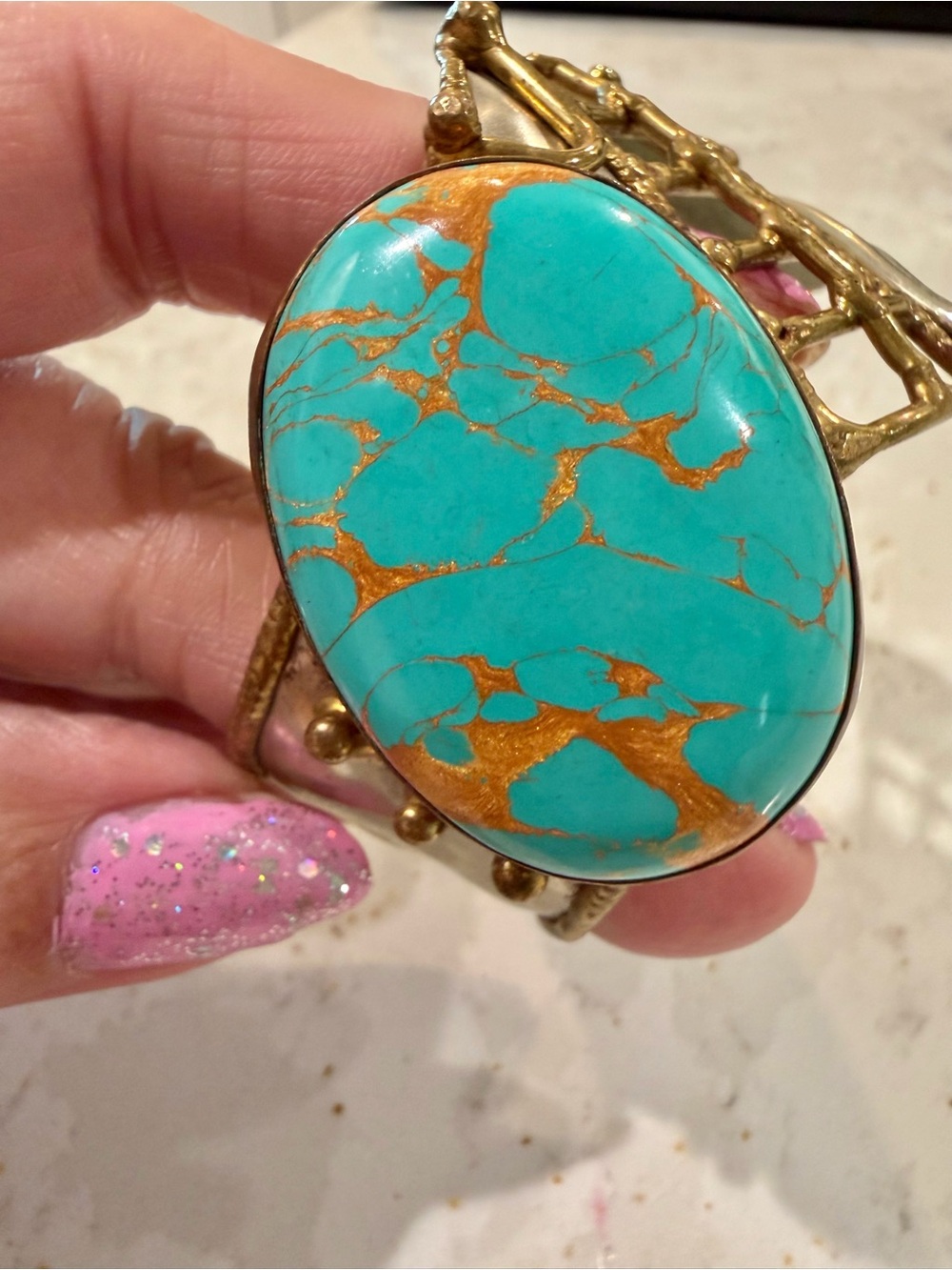Vintage Mixed Metal Brutalist Turquoise Cuff Bracelet Statement Grid Lattice - Picture 3 of 15